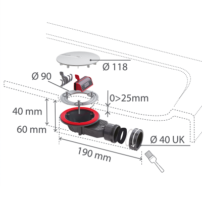 Wirquin SLIM+ Chrome ABS Dome Waterless Shower Waste Diagram