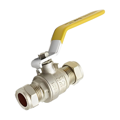 Yellow Handle Compression Lever Ball Valve - 15mm Left