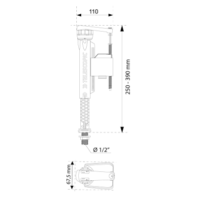 Wirquin Jollyfill BSP Telescopic Bottom Inlet Float Toilet Fill Valve - Diagram