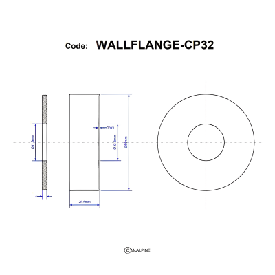 McAlpine CP32 Chrome Plated Surround Wall Flange - 32mm Diagram