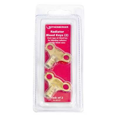 Rothenberger Brass Clock Type Radiator Bleed Key - Pack of 2 Packaging