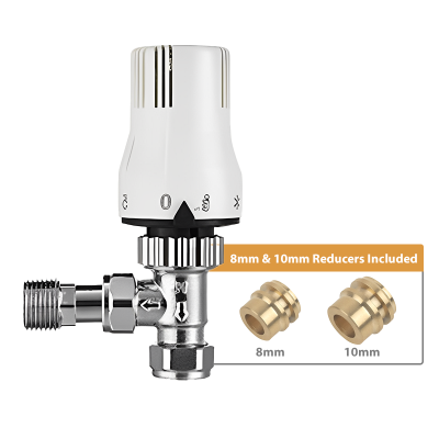 Pro Classic Angled Thermostatic Radiator Valve (TRV) - 8mm :10mm :15mm Reducers